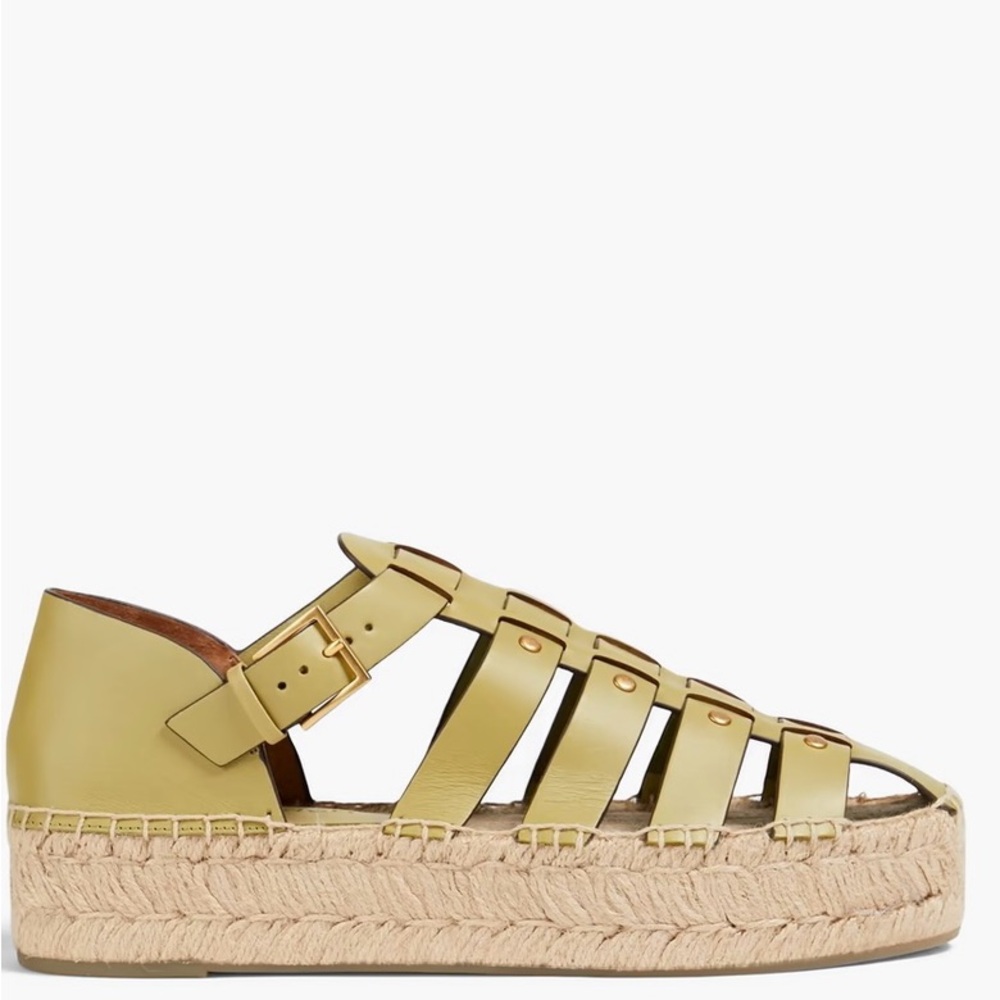 Tory Burch Tan Espadrilles with Woven Leather Straps Worn once! Color Pistachio